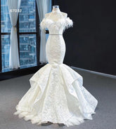 High Neck Elegant Luxury Trumpet Wedding Dress - FashionByTeresa